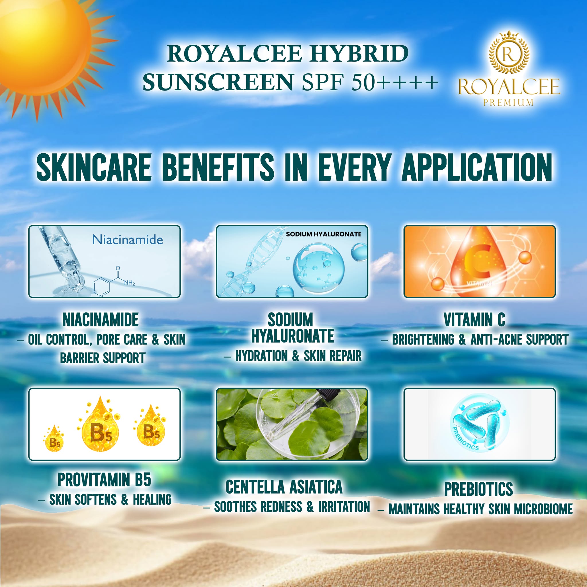 HYBRID SUNSCREEN  SPF 50++++ Royalcee Premium