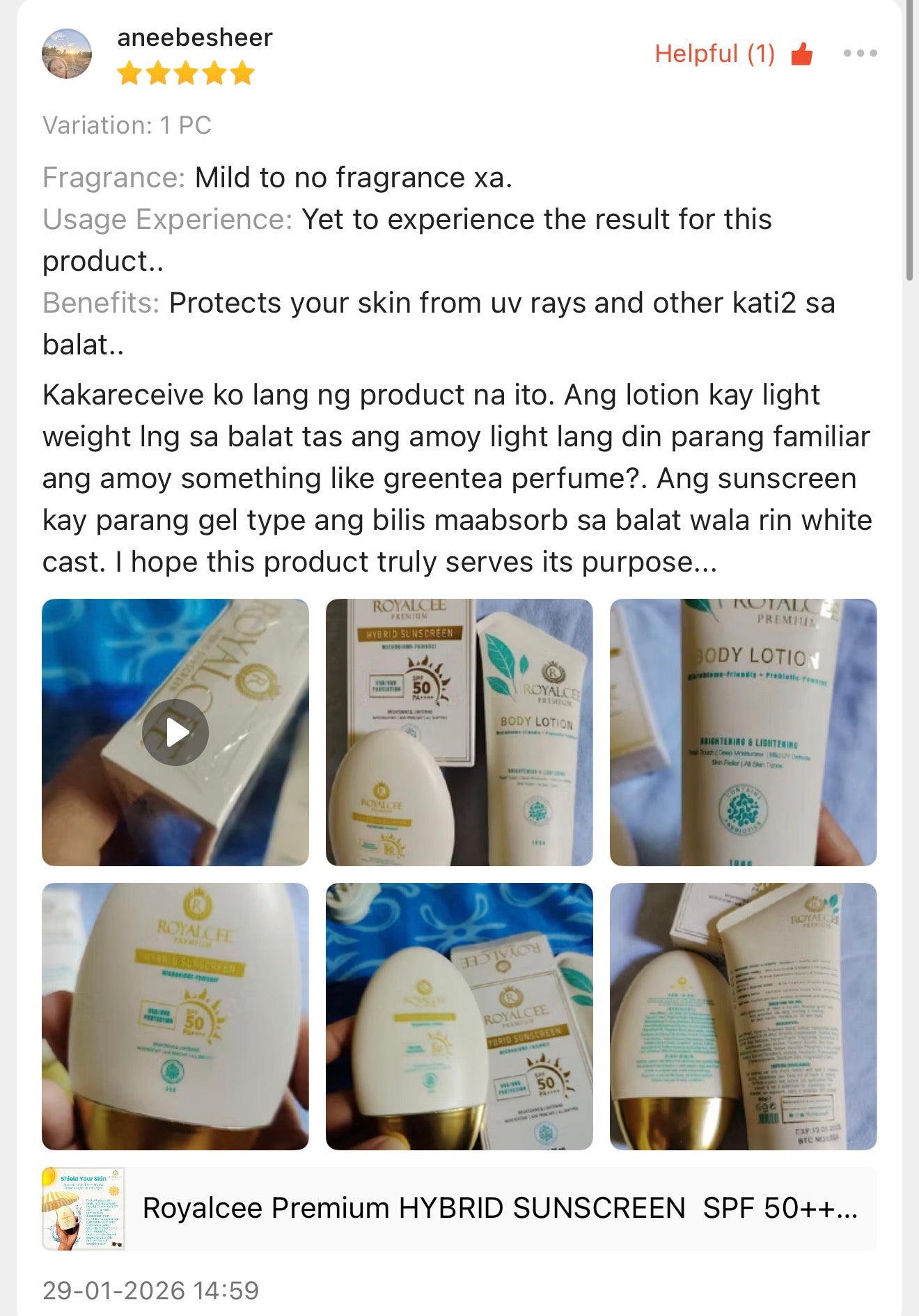 HYBRID SUNSCREEN  SPF 50++++ Royalcee Premium