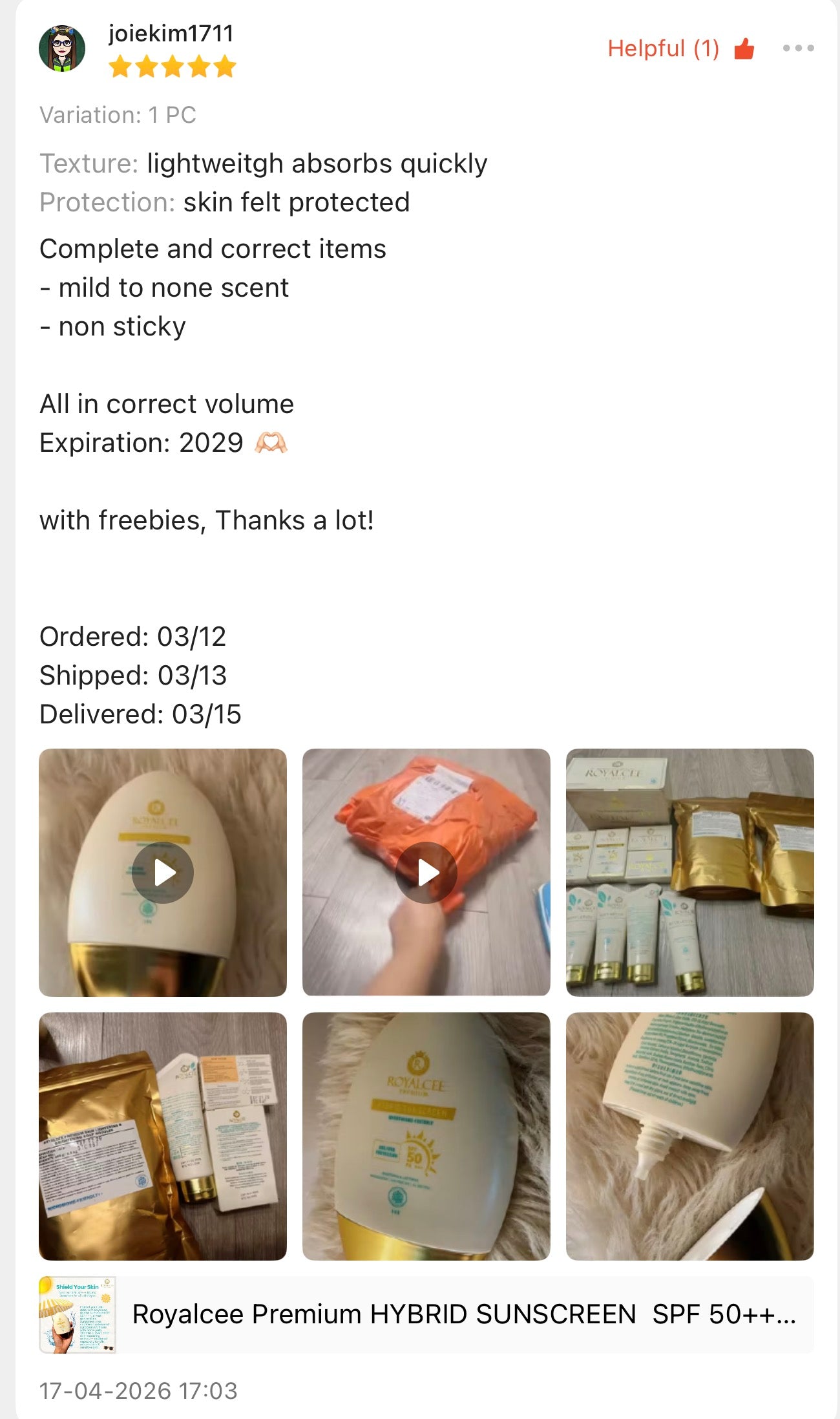 HYBRID SUNSCREEN  SPF 50++++ Royalcee Premium